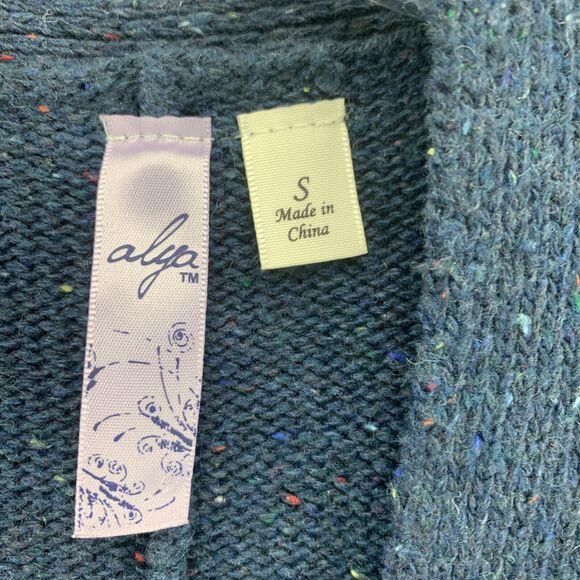 Alya Open Front Cardigan Sweater Women's Pockets Long Tunic Knit Size Small Blue - Picture 9 of 15